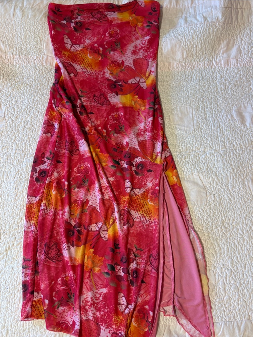 Fashion Nova Pink and Yellow Floral Swim Sarong Cover-Up